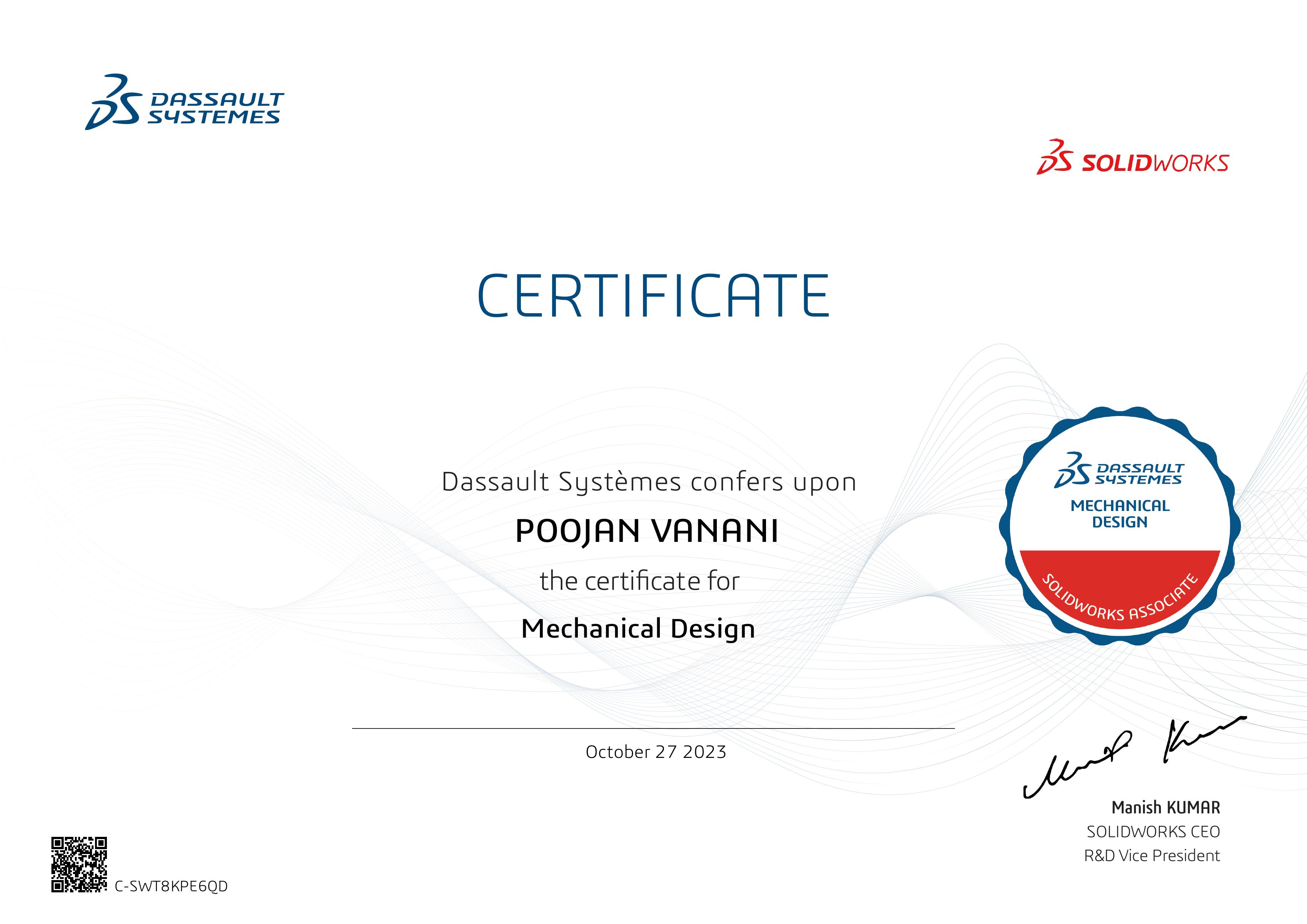 SolidWorks CSWA certificate