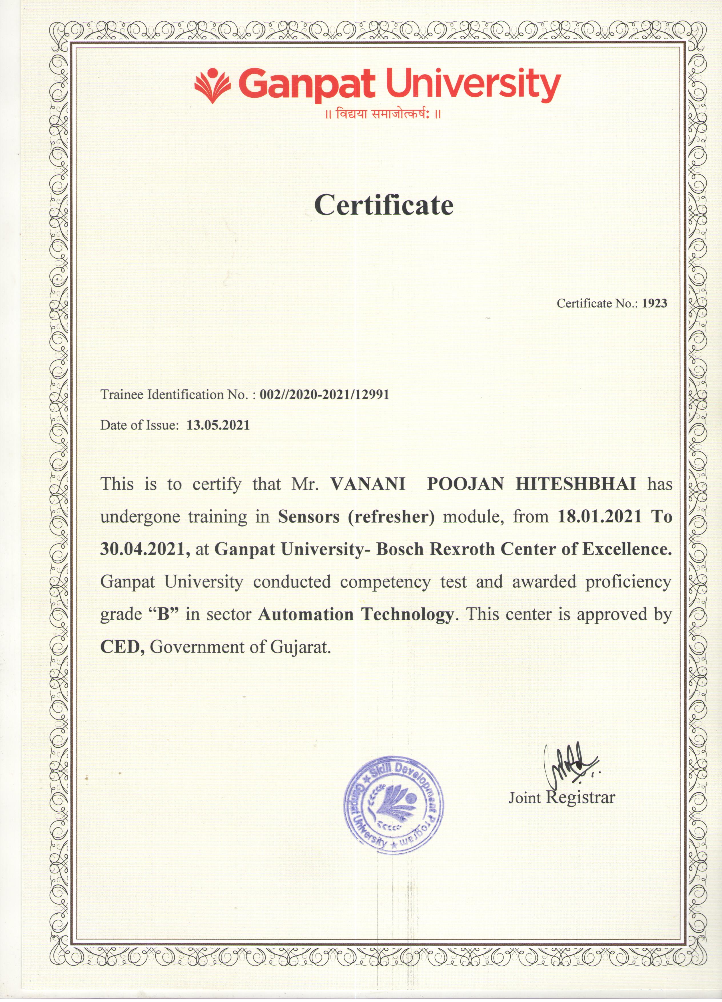 Sensor integration credential